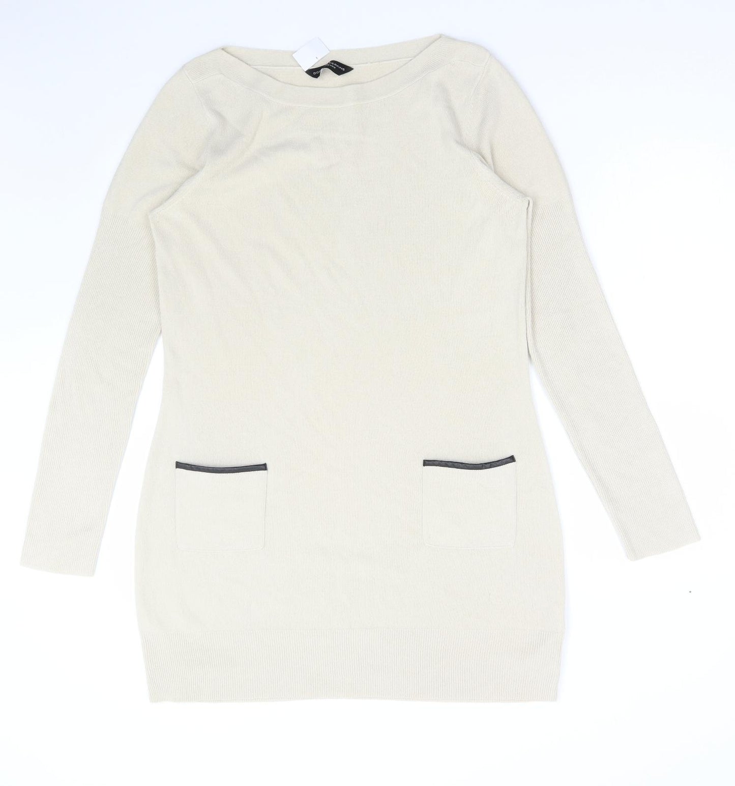 Dororthy Perkins Womens Beige Acrylic Jumper Dress Size 16 Boat Neck Pullover - Ribbed