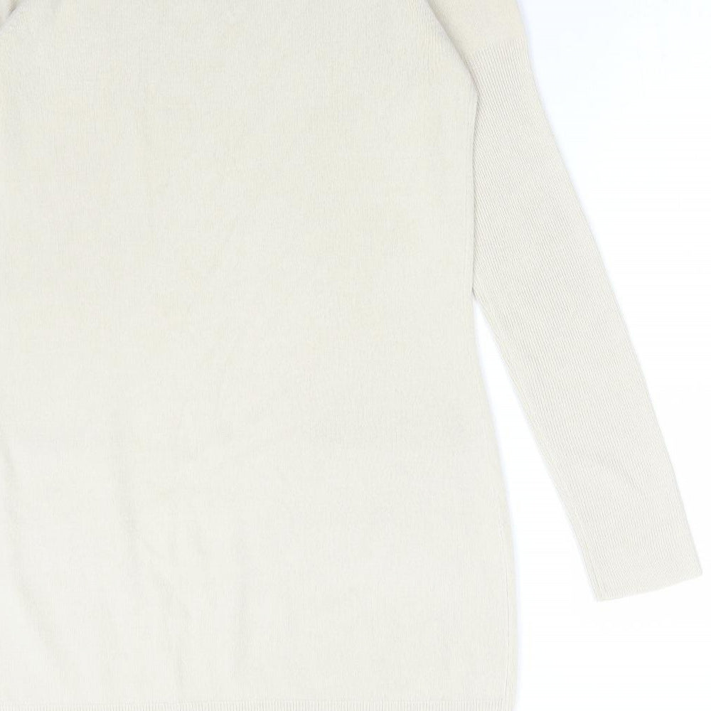 Dororthy Perkins Womens Beige Acrylic Jumper Dress Size 16 Boat Neck Pullover - Ribbed