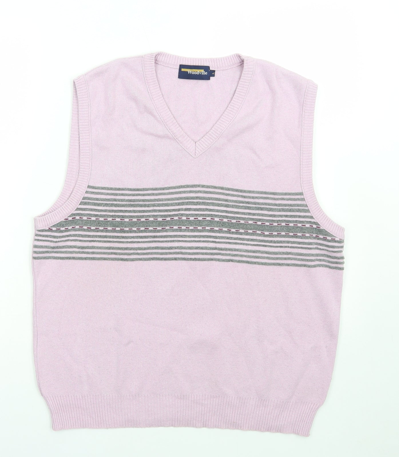 Woodville Mens Purple V-Neck Striped Cotton Vest Jumper Size L