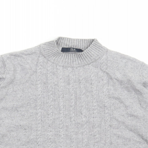 Isle Womens Grey Mock Neck Nylon Pullover Jumper Size M