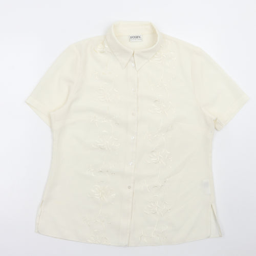 FOSBY Womens Ivory Polyester Basic Button-Up Size 14 Collared