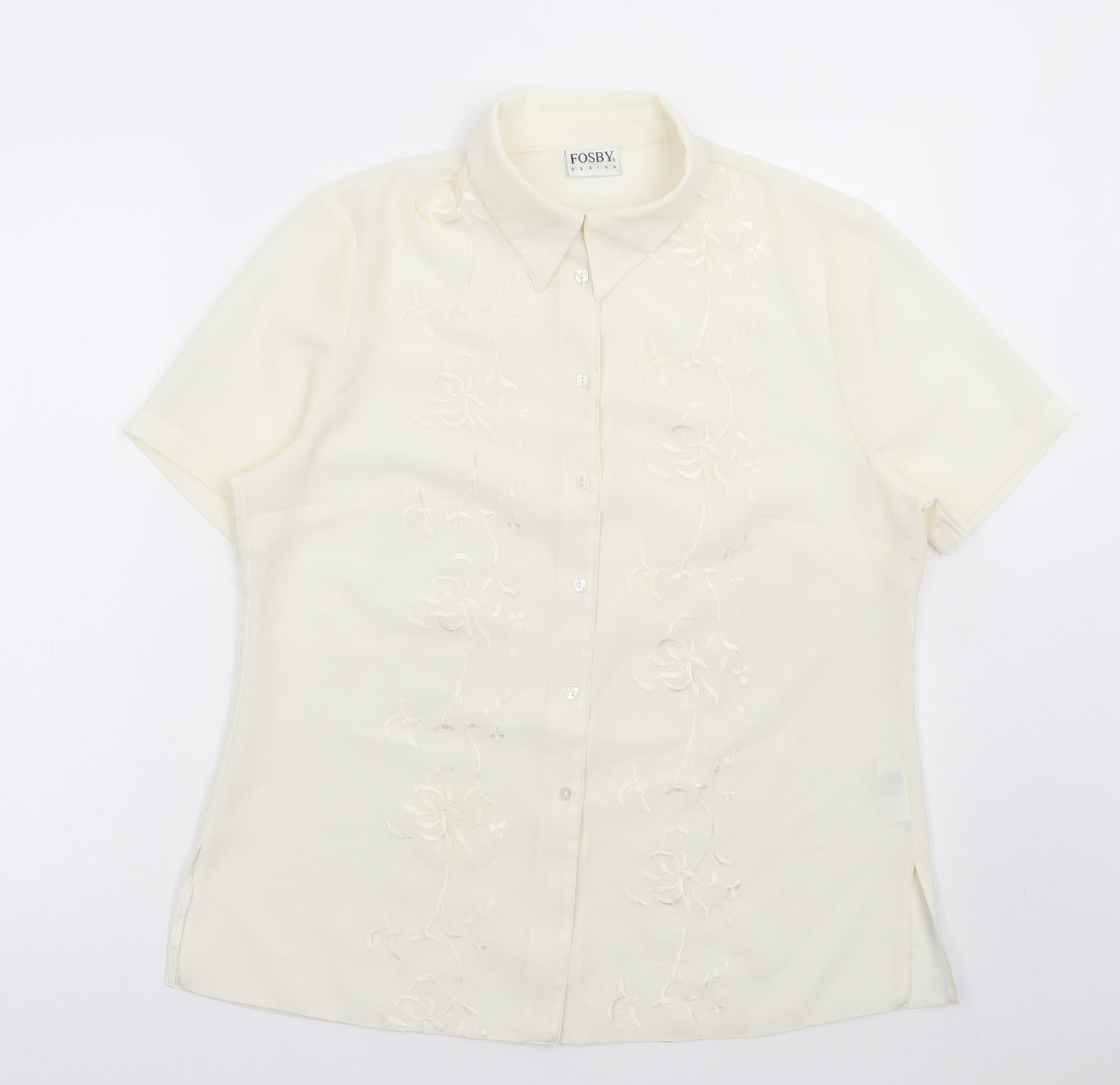 FOSBY Womens Ivory Polyester Basic Button-Up Size 14 Collared