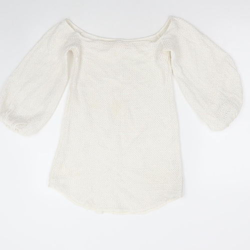 Shakuhachi Womens White Cotton A-Line Size 8 Off the Shoulder Pullover