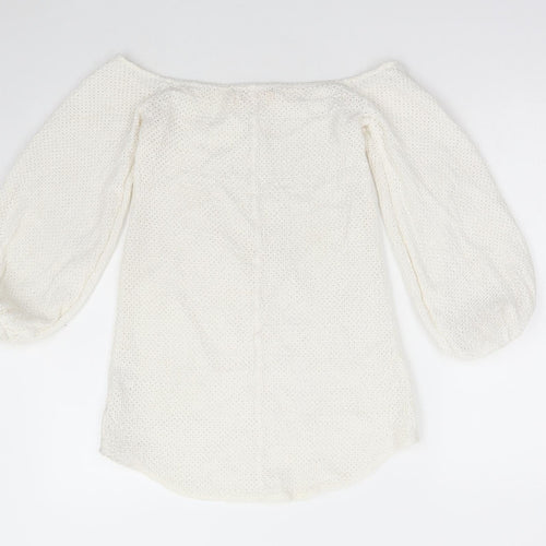 Shakuhachi Womens White Cotton A-Line Size 8 Off the Shoulder Pullover