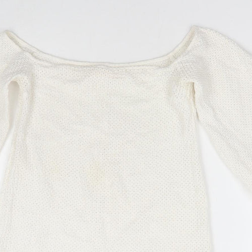 Shakuhachi Womens White Cotton A-Line Size 8 Off the Shoulder Pullover