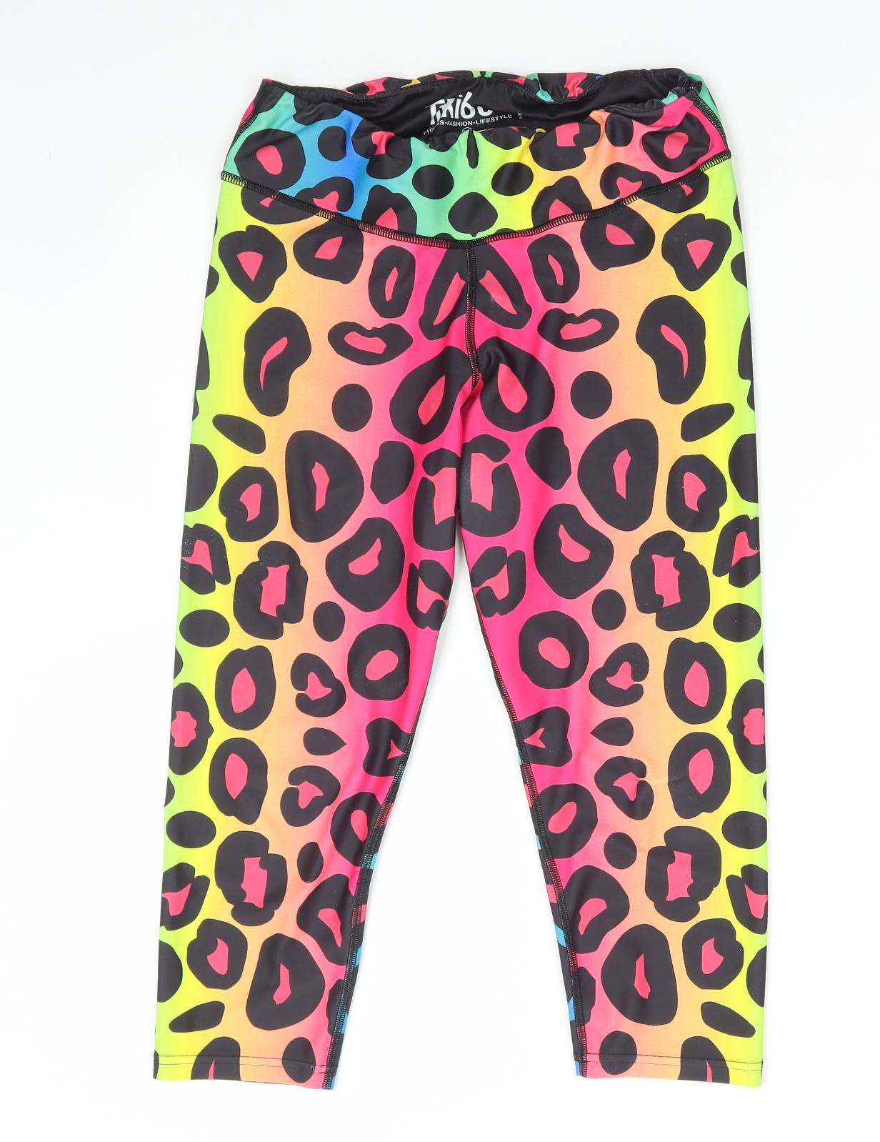 Tikiboo Womens Multicoloured Animal Print Polyester Capri Leggings Size XL L20 in Regular Pullover - Leopard Print