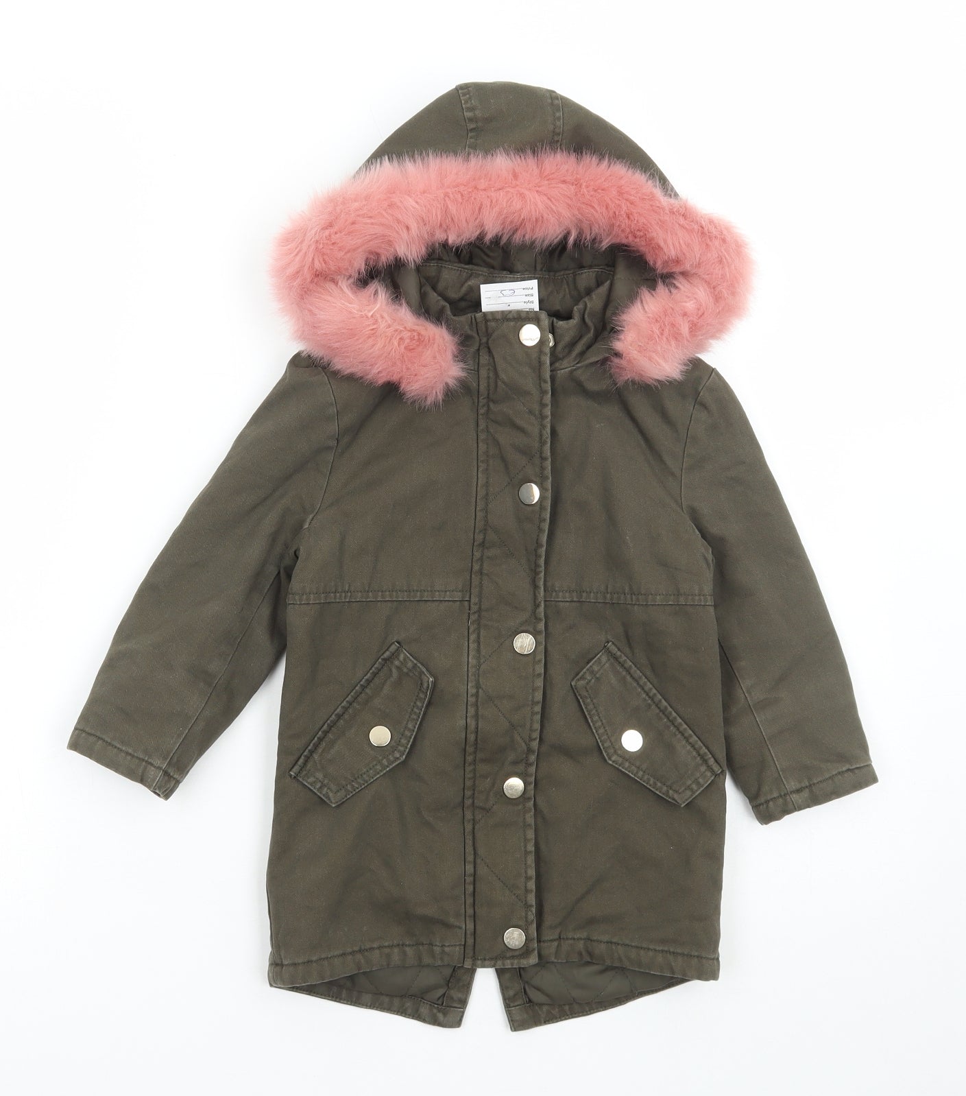 River Island Girls Green Parka Coat Size 18-24 Months Zip