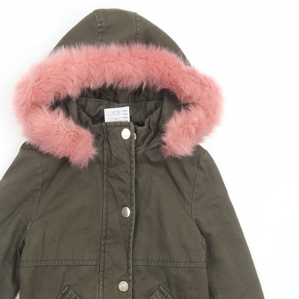River Island Girls Green Parka Coat Size 18-24 Months Zip