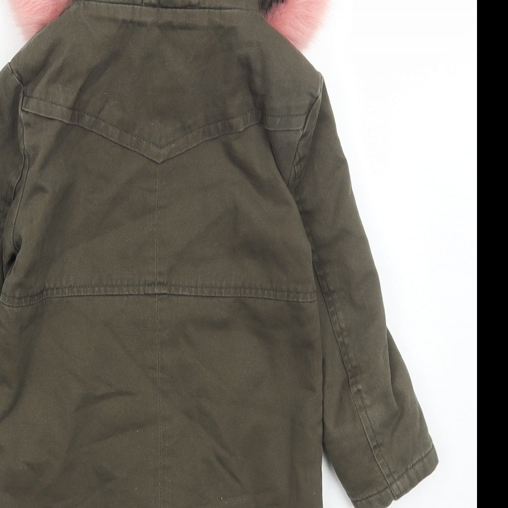 River Island Girls Green Parka Coat Size 18-24 Months Zip