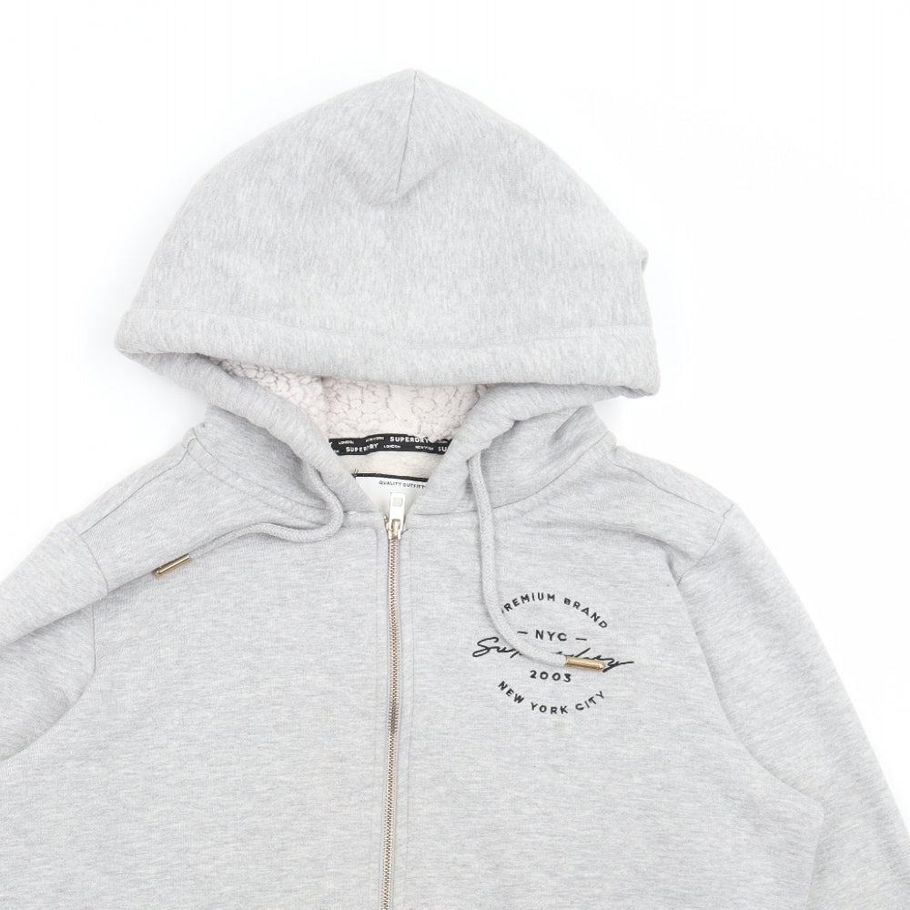 Superdry Womens Grey Cotton Full Zip Hoodie Size 18 Zip