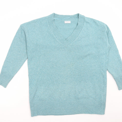 Papaya Womens Green V-Neck Polyester Pullover Jumper Size M