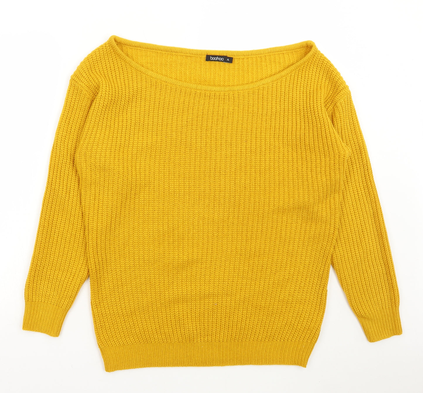 Boohoo Womens Yellow Scoop Neck Acrylic Pullover Jumper Size XL
