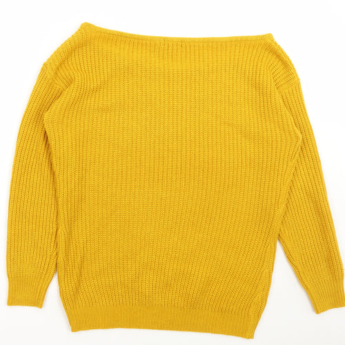 Boohoo Womens Yellow Scoop Neck Acrylic Pullover Jumper Size XL