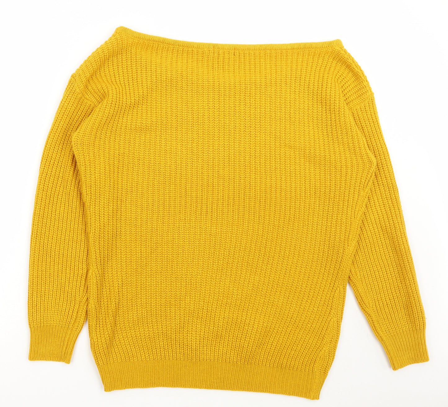 Boohoo Womens Yellow Scoop Neck Acrylic Pullover Jumper Size XL