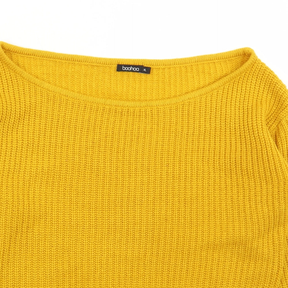 Boohoo Womens Yellow Scoop Neck Acrylic Pullover Jumper Size XL