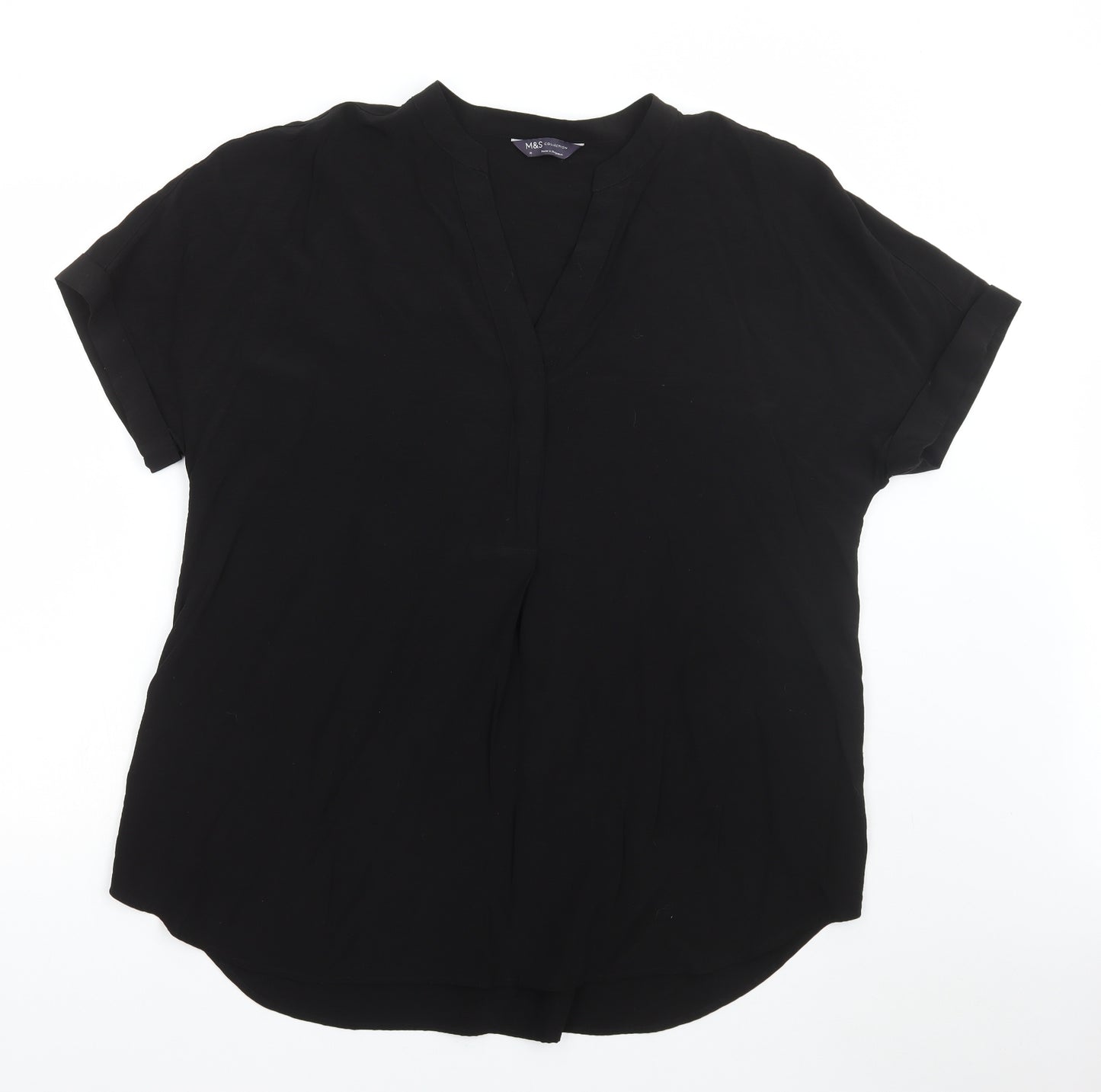 Marks and Spencer Womens Black Viscose Basic Blouse Size 18 V-Neck