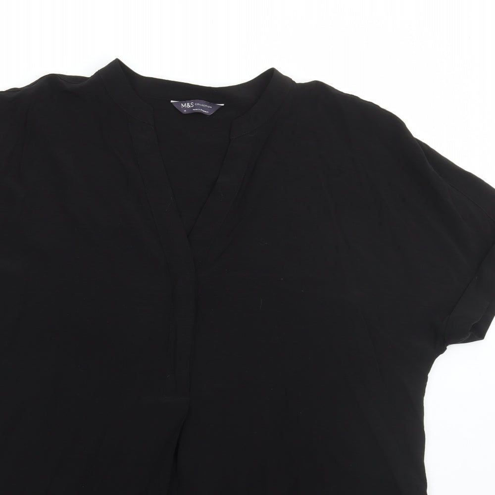 Marks and Spencer Womens Black Viscose Basic Blouse Size 18 V-Neck