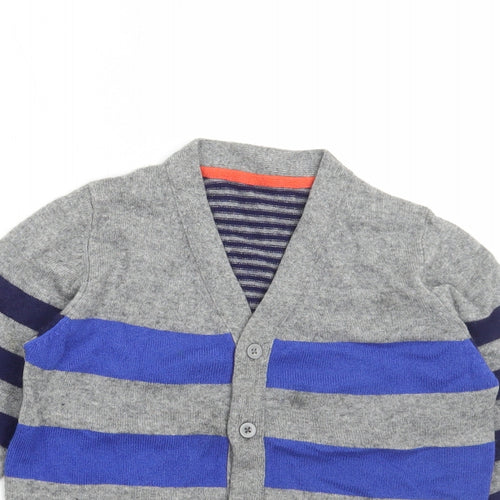 Preworn Womens Multicoloured V-Neck Striped Acrylic Cardigan Jumper Size 6