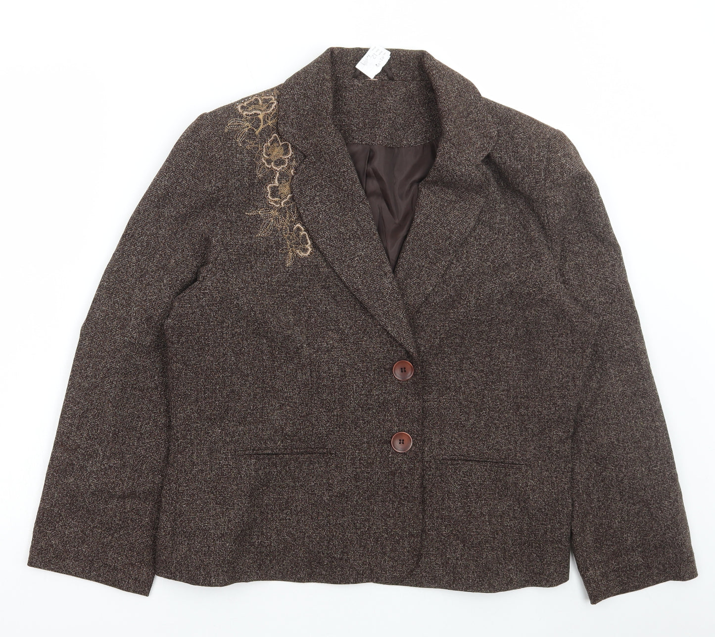 Edinburgh Woollen Mill Womens Brown Jacket Size 12 Button - Flower Detail