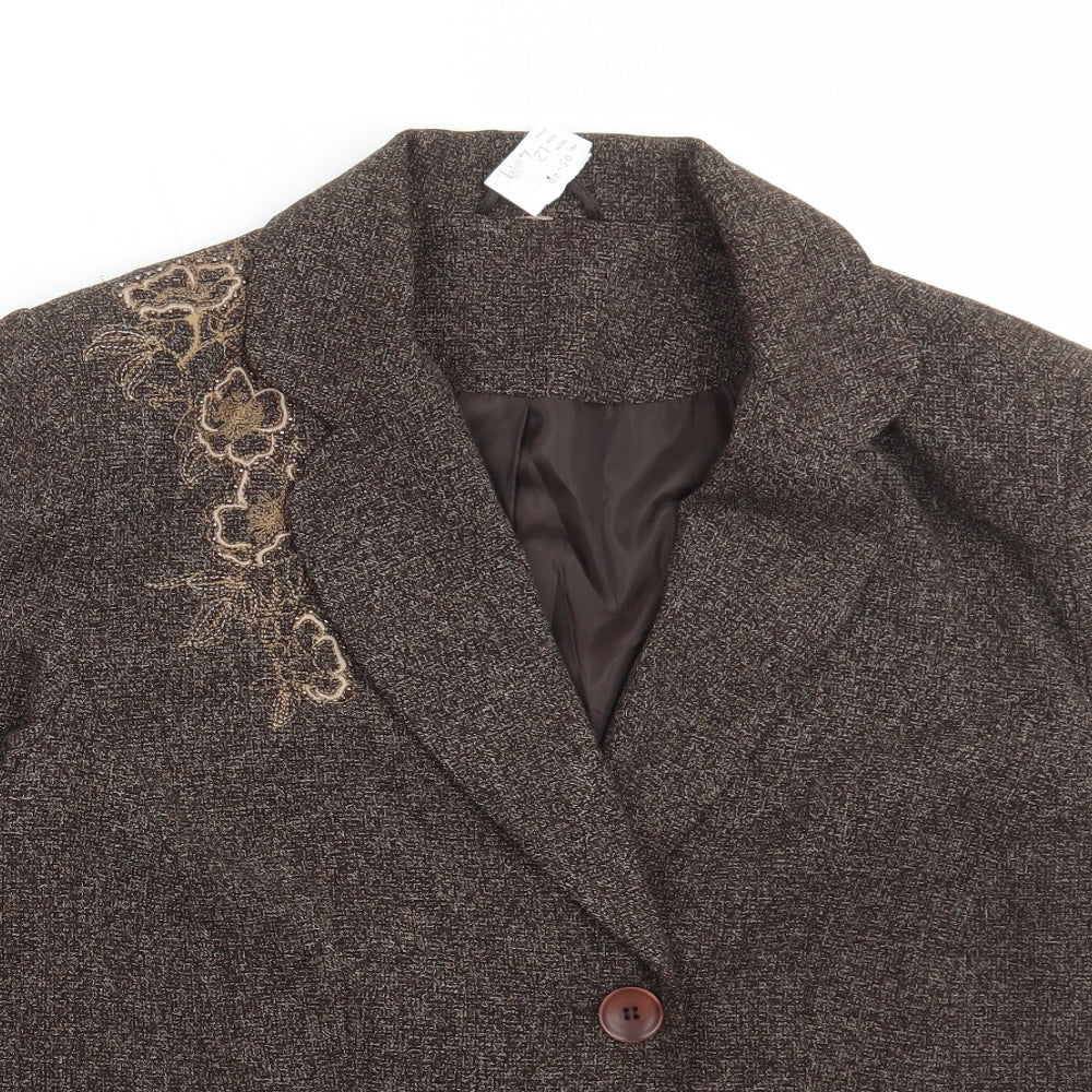 Edinburgh Woollen Mill Womens Brown Jacket Size 12 Button - Flower Detail