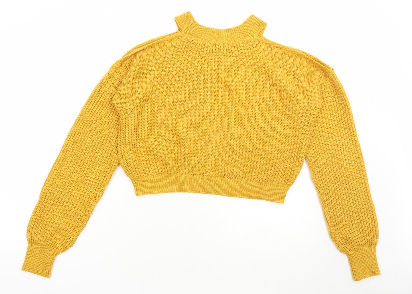 New Look Girls Yellow Round Neck Acrylic Pullover Jumper Size 12-13 Years Pullover - Cut out on shoulders