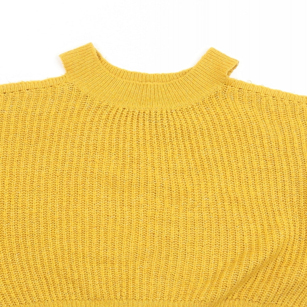 New Look Girls Yellow Round Neck Acrylic Pullover Jumper Size 12-13 Years Pullover - Cut out on shoulders