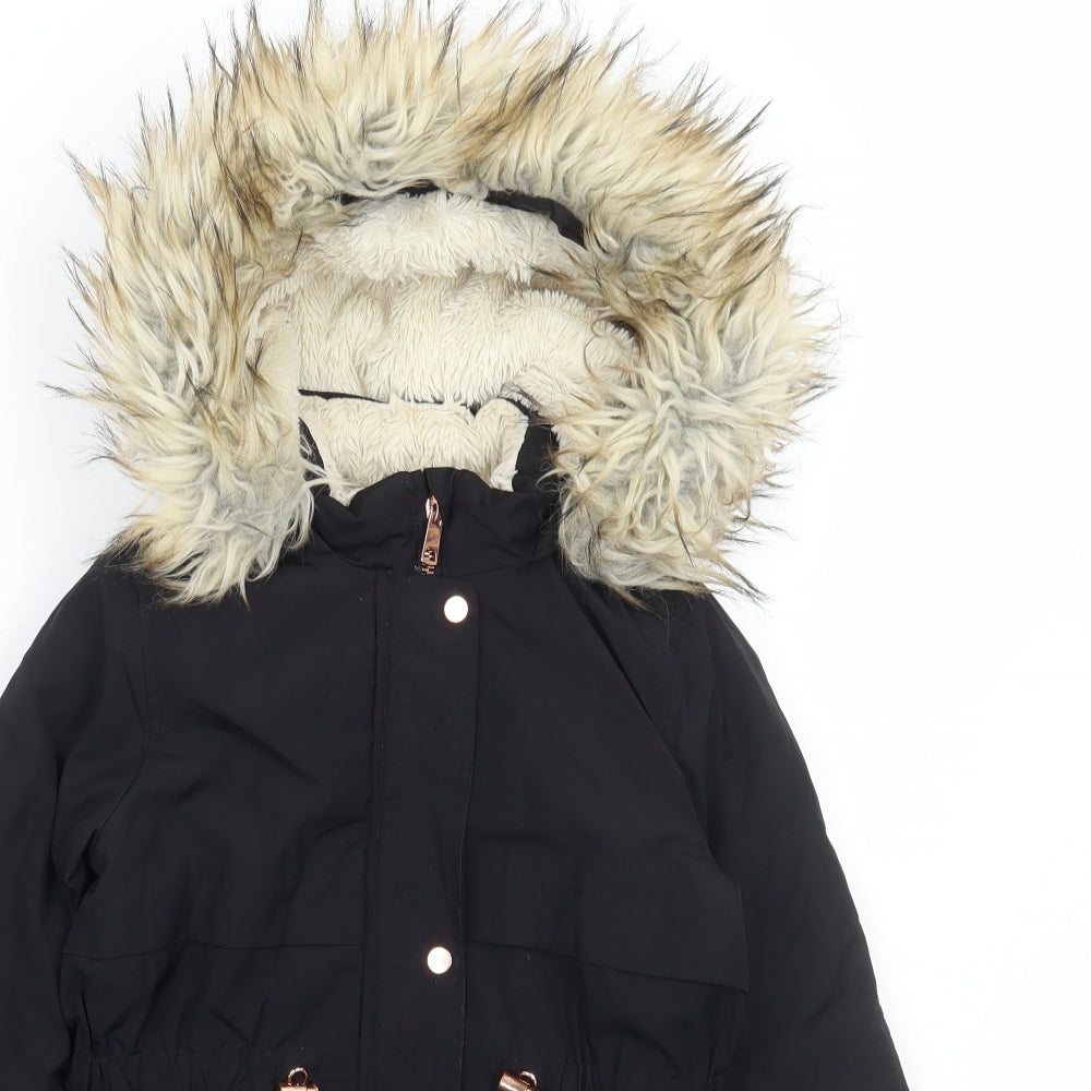 Nutmeg Girls Black Parka Coat Size 6-7 Years Zip