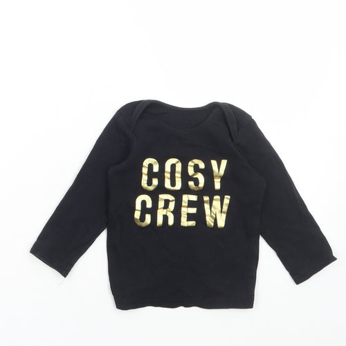 George Baby Black Cotton Basic T-Shirt Size 12-18 Months Round Neck Pullover - Cosy Crew