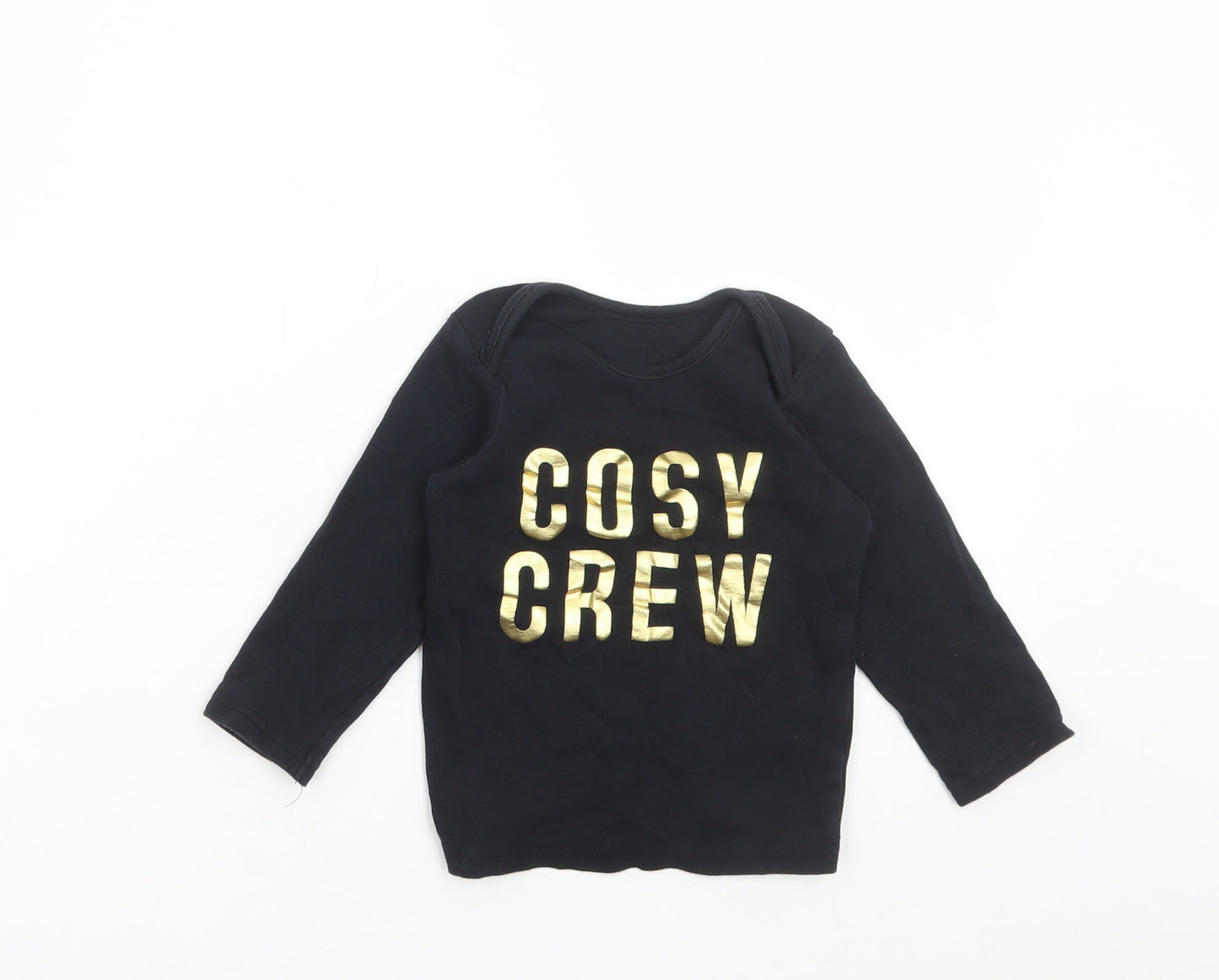George Baby Black Cotton Basic T-Shirt Size 12-18 Months Round Neck Pullover - Cosy Crew