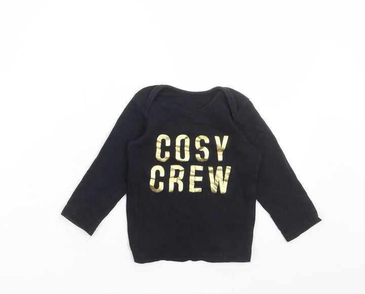 George Baby Black Cotton Basic T-Shirt Size 12-18 Months Round Neck Pullover - Cosy Crew