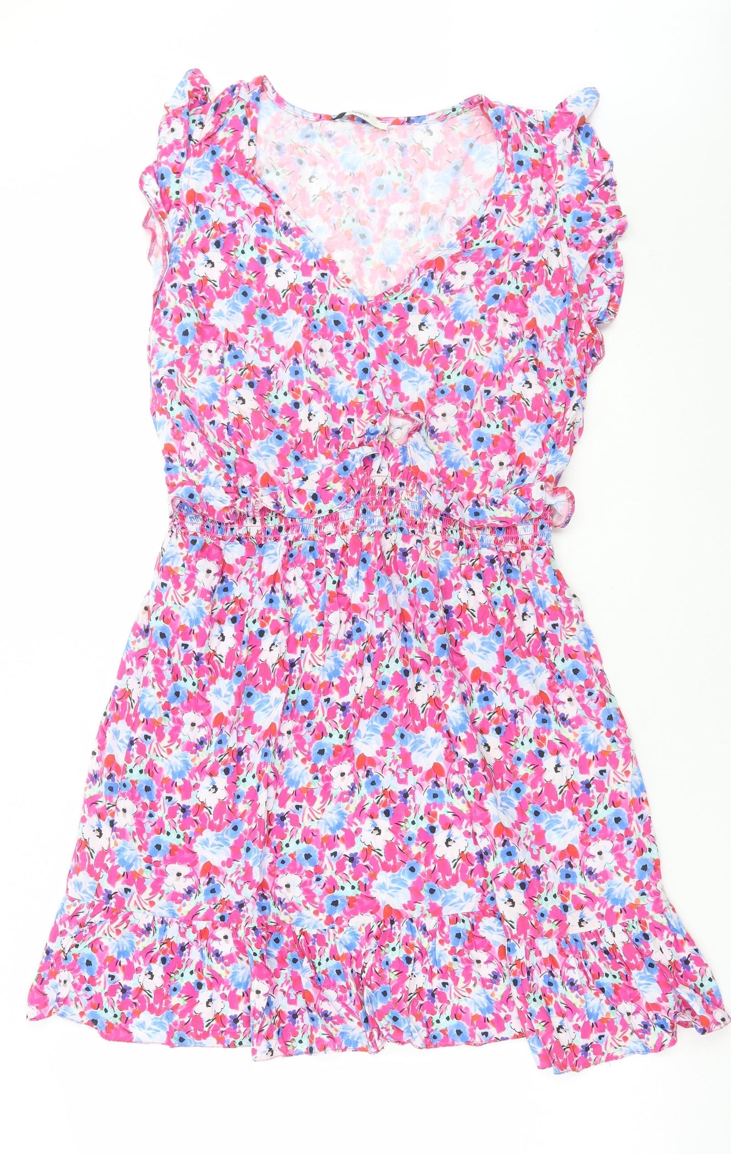 George Womens Pink Floral Viscose A-Line Size 18 V-Neck Pullover