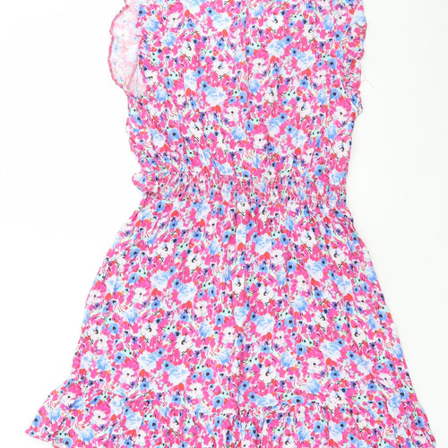 George Womens Pink Floral Viscose A-Line Size 18 V-Neck Pullover