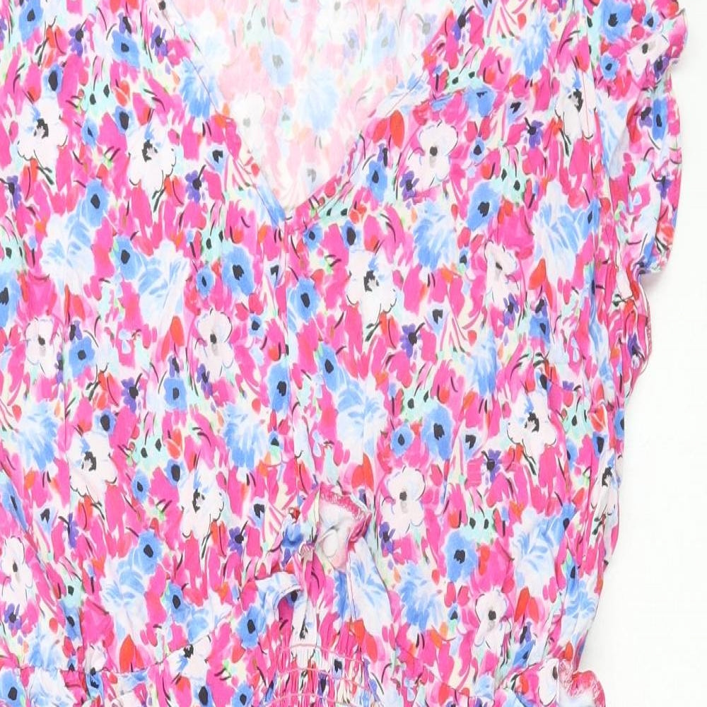 George Womens Pink Floral Viscose A-Line Size 18 V-Neck Pullover