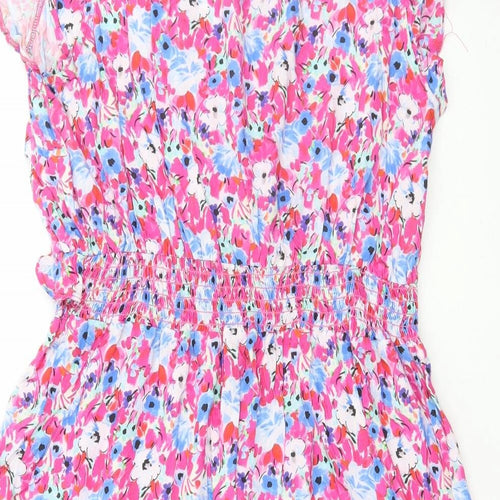 George Womens Pink Floral Viscose A-Line Size 18 V-Neck Pullover