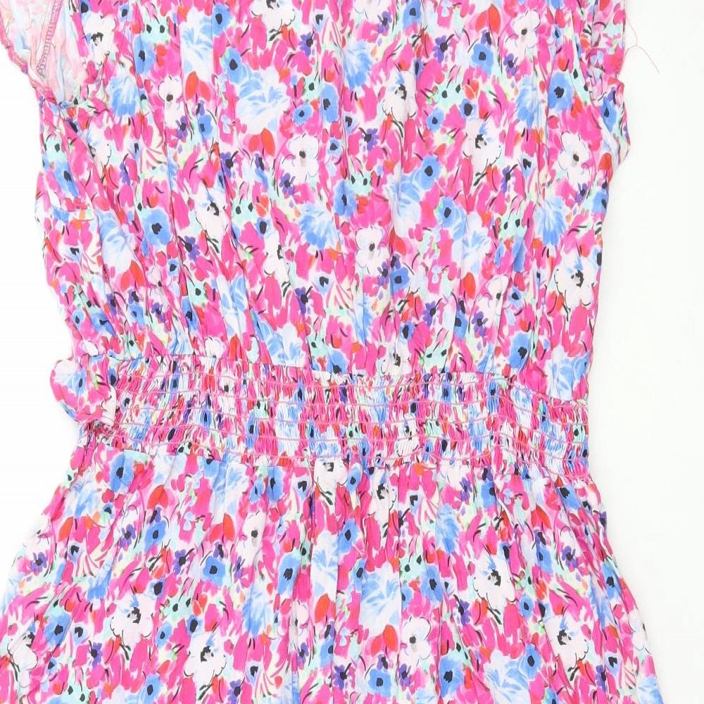 George Womens Pink Floral Viscose A-Line Size 18 V-Neck Pullover