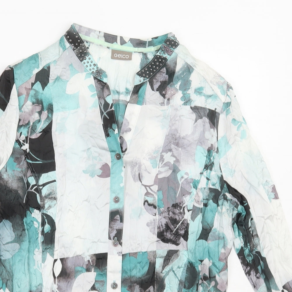 Gelco Womens Multicoloured Geometric Polyester Basic Blouse Size 14 Collared