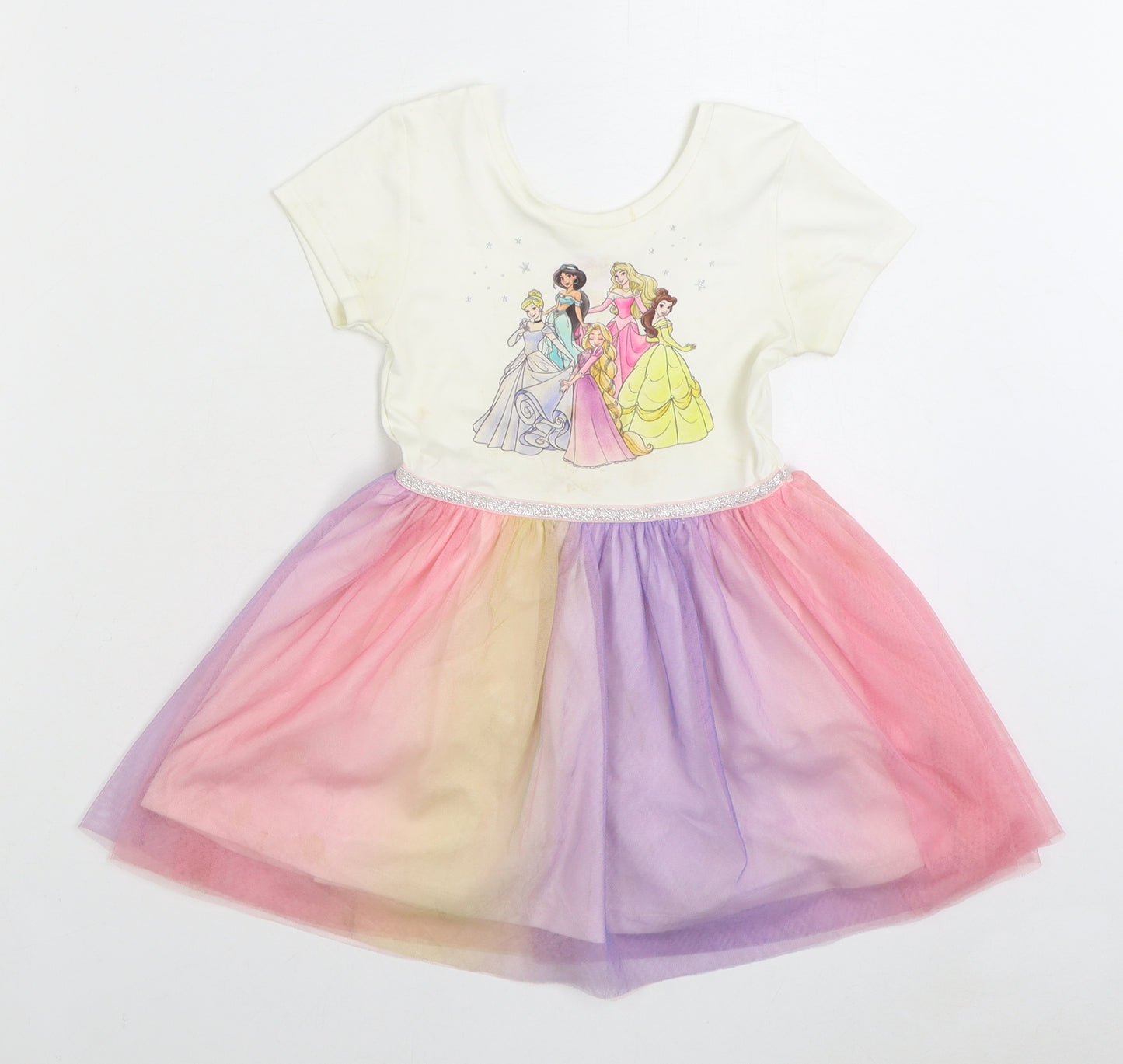 F&F Girls Multicoloured Polyester Skater Dress Size 5-6 Years Boat Neck Pullover - Disney Princess