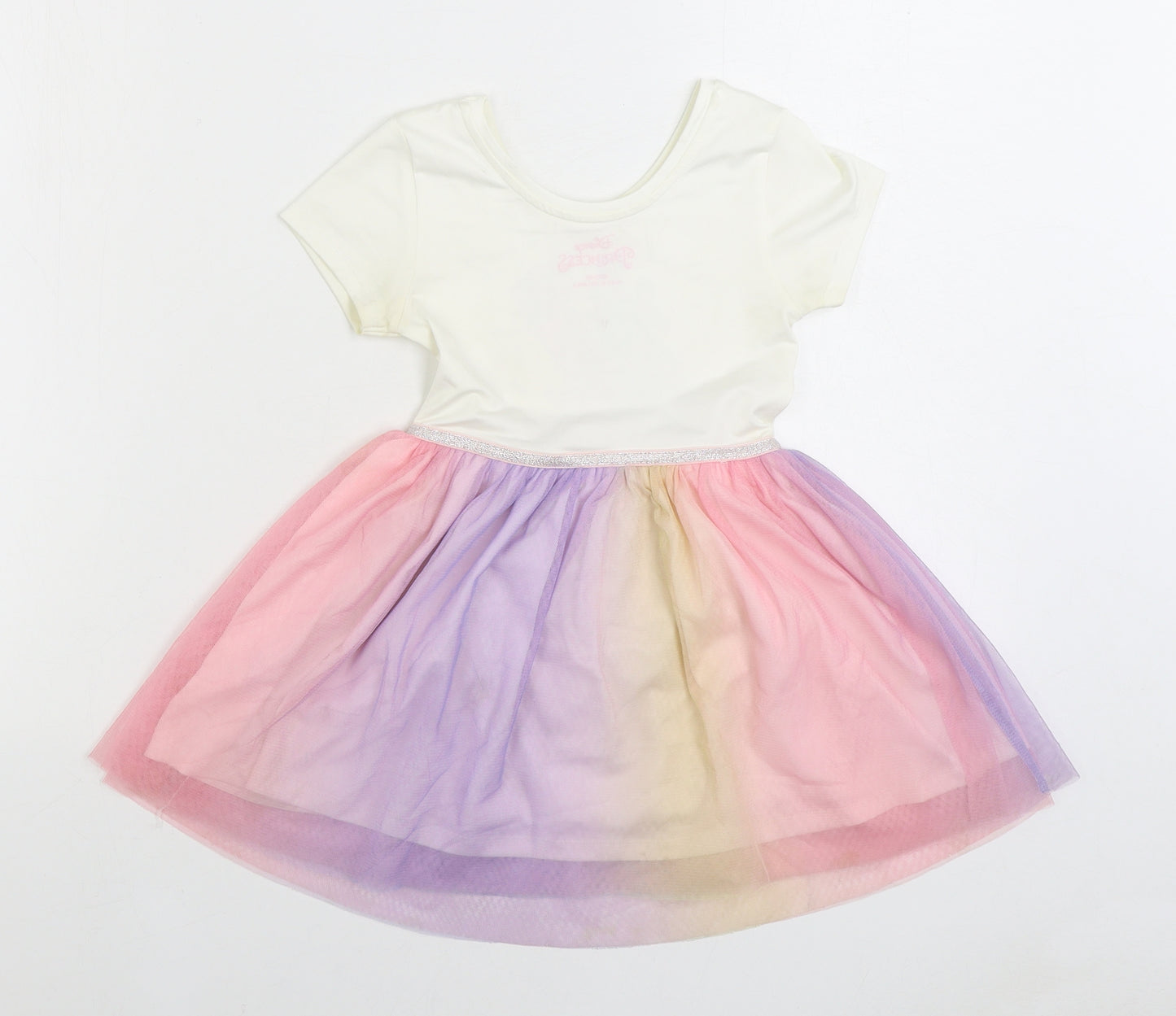 F&F Girls Multicoloured Polyester Skater Dress Size 5-6 Years Boat Neck Pullover - Disney Princess