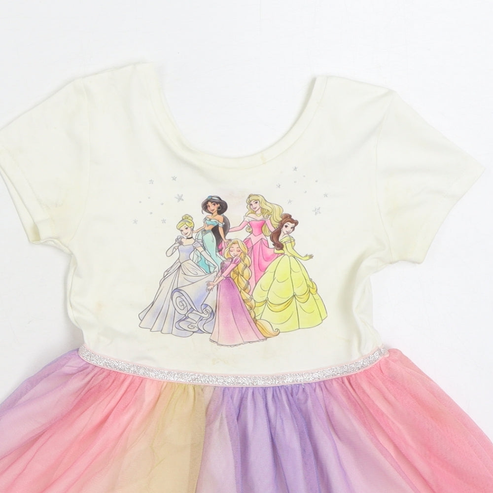 F&F Girls Multicoloured Polyester Skater Dress Size 5-6 Years Boat Neck Pullover - Disney Princess