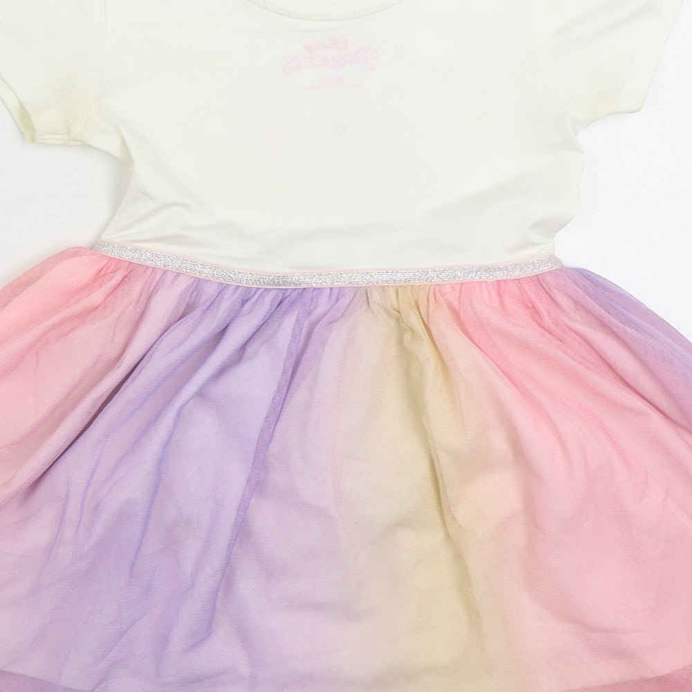 F&F Girls Multicoloured Polyester Skater Dress Size 5-6 Years Boat Neck Pullover - Disney Princess