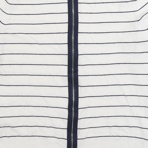 Warehouse Womens White Round Neck Striped Viscose Full Zip Jumper Size 12