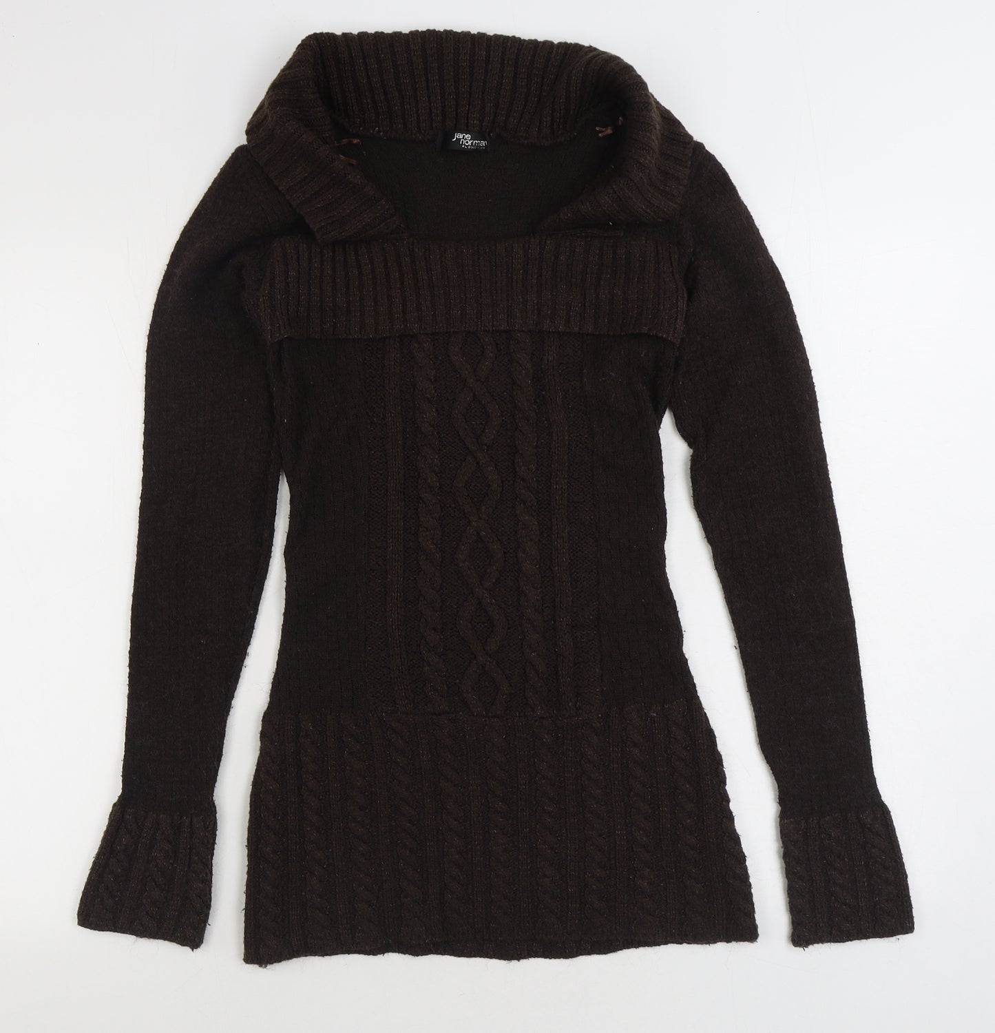 Jane Norman Womens Brown Square Neck Viscose Pullover Jumper Size 10