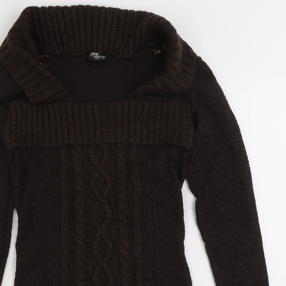 Jane Norman Womens Brown Square Neck Viscose Pullover Jumper Size 10