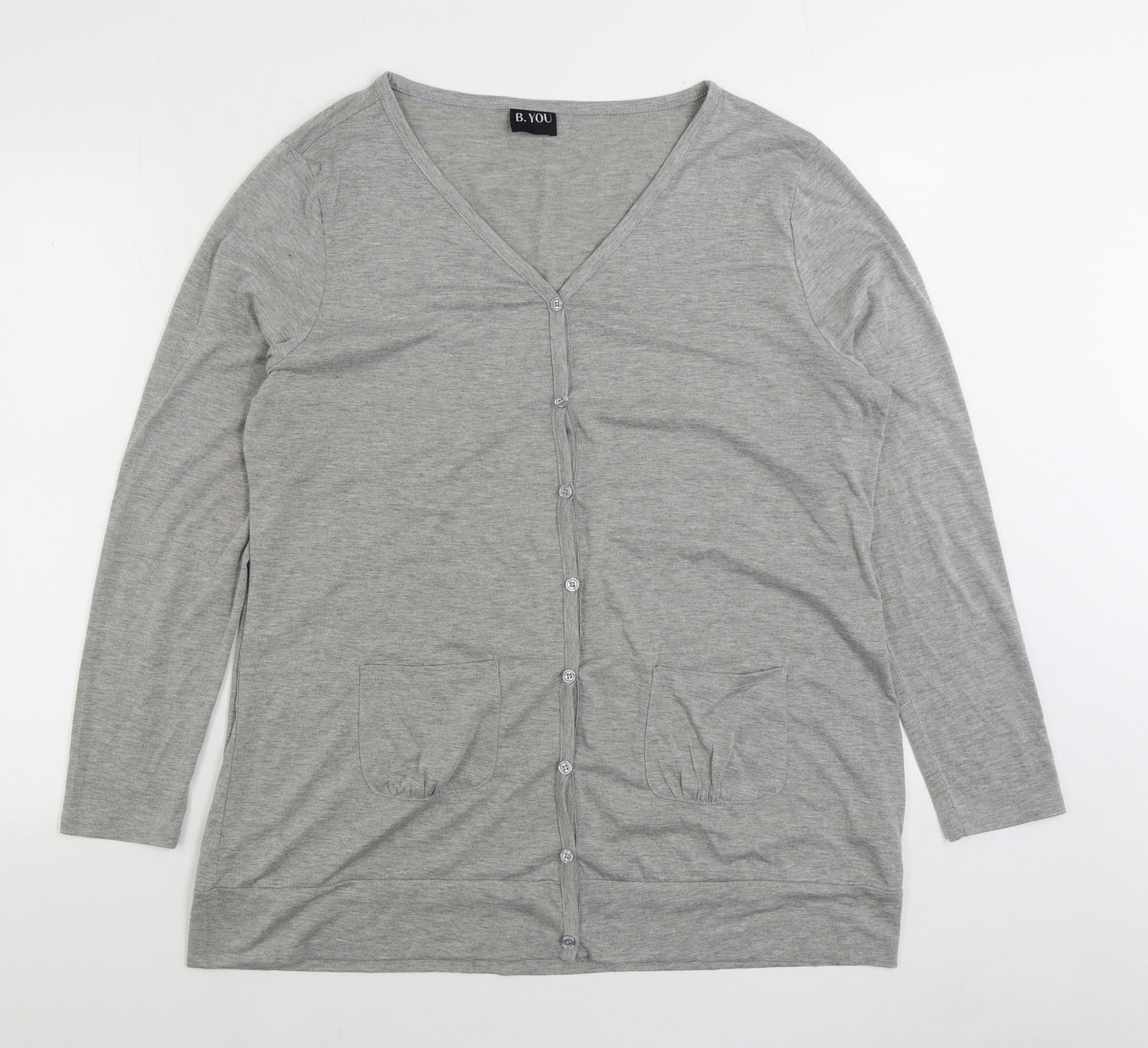 B. You Womens Grey V-Neck Viscose Cardigan Jumper Size 10