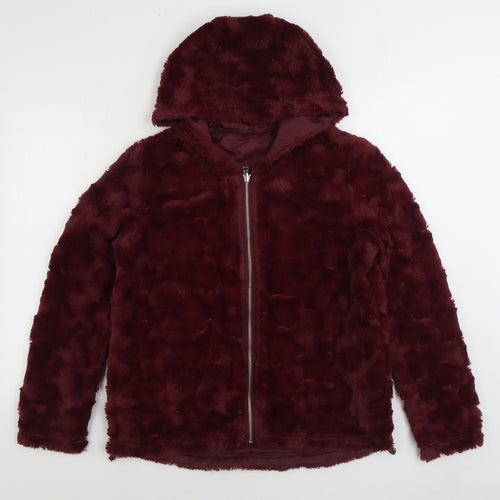 Cortefiel Womens Red Jacket Size 8 Zip - Faux Fur Reversible