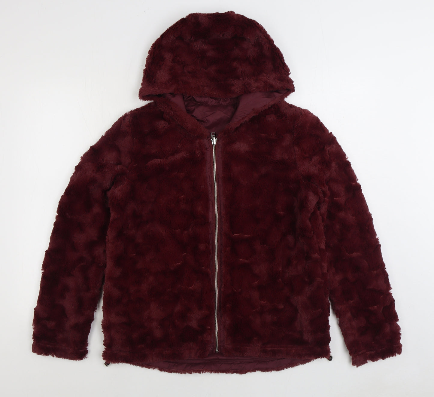 Cortefiel Womens Red Jacket Size 8 Zip - Faux Fur Reversible
