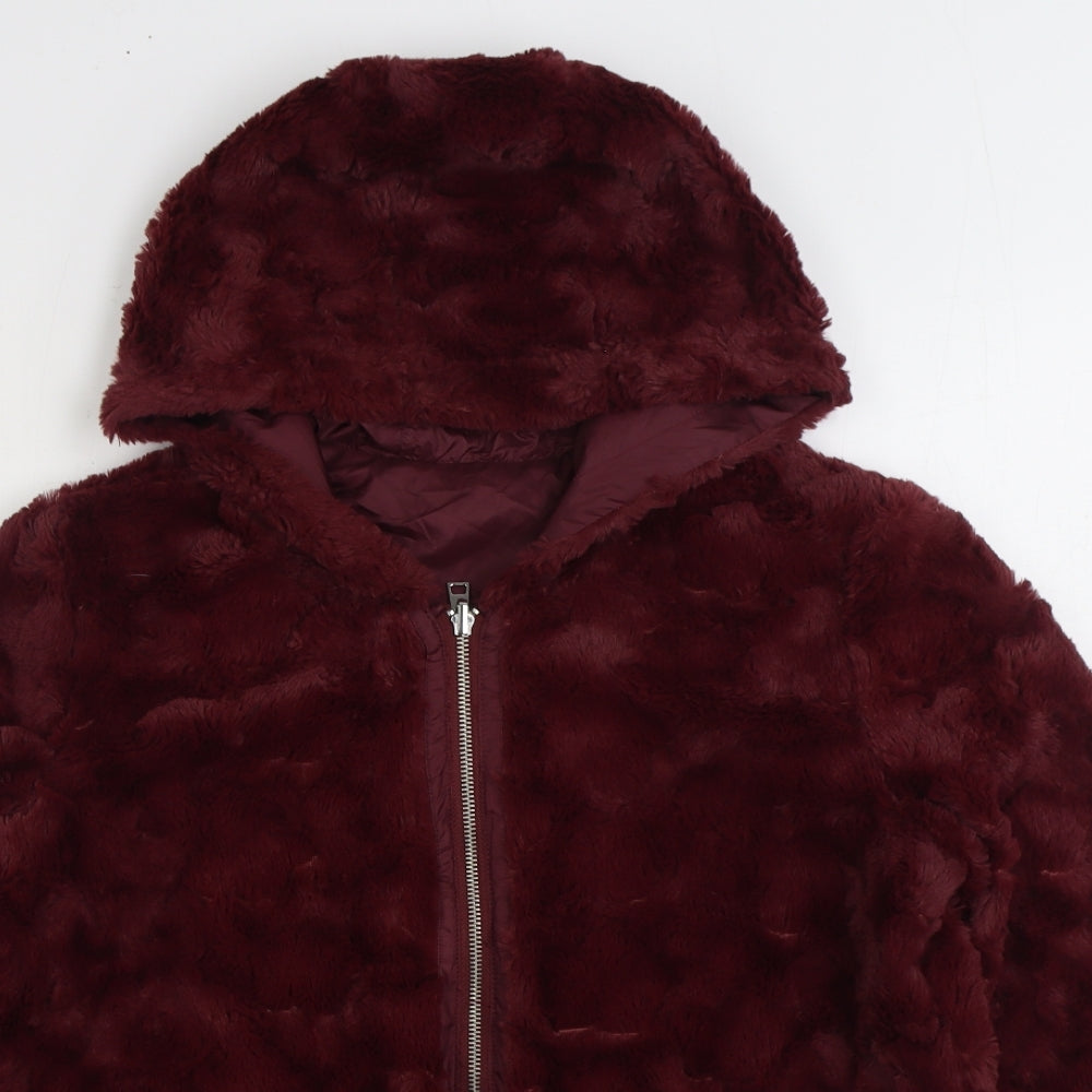 Cortefiel Womens Red Jacket Size 8 Zip - Faux Fur Reversible