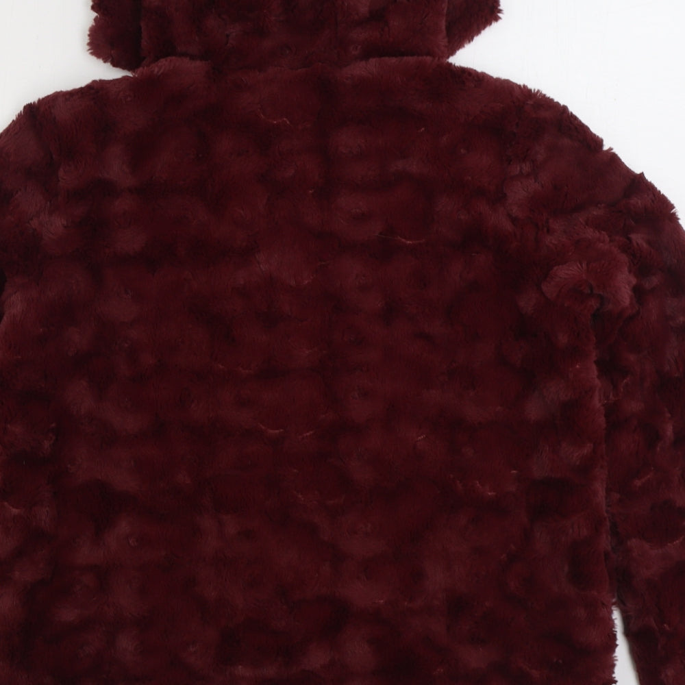 Cortefiel Womens Red Jacket Size 8 Zip - Faux Fur Reversible