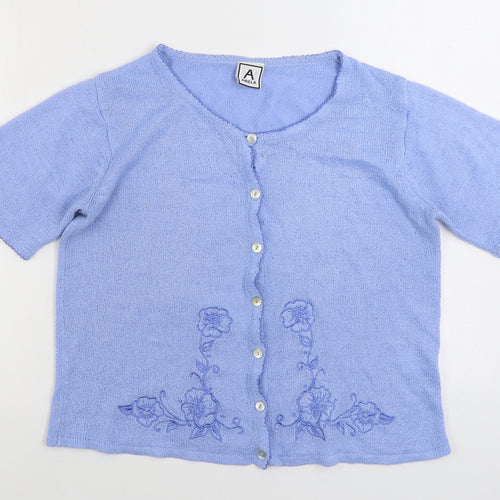 Aniela Womens Blue Round Neck Acrylic Cardigan Jumper Size L
