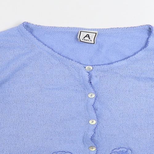 Aniela Womens Blue Round Neck Acrylic Cardigan Jumper Size L